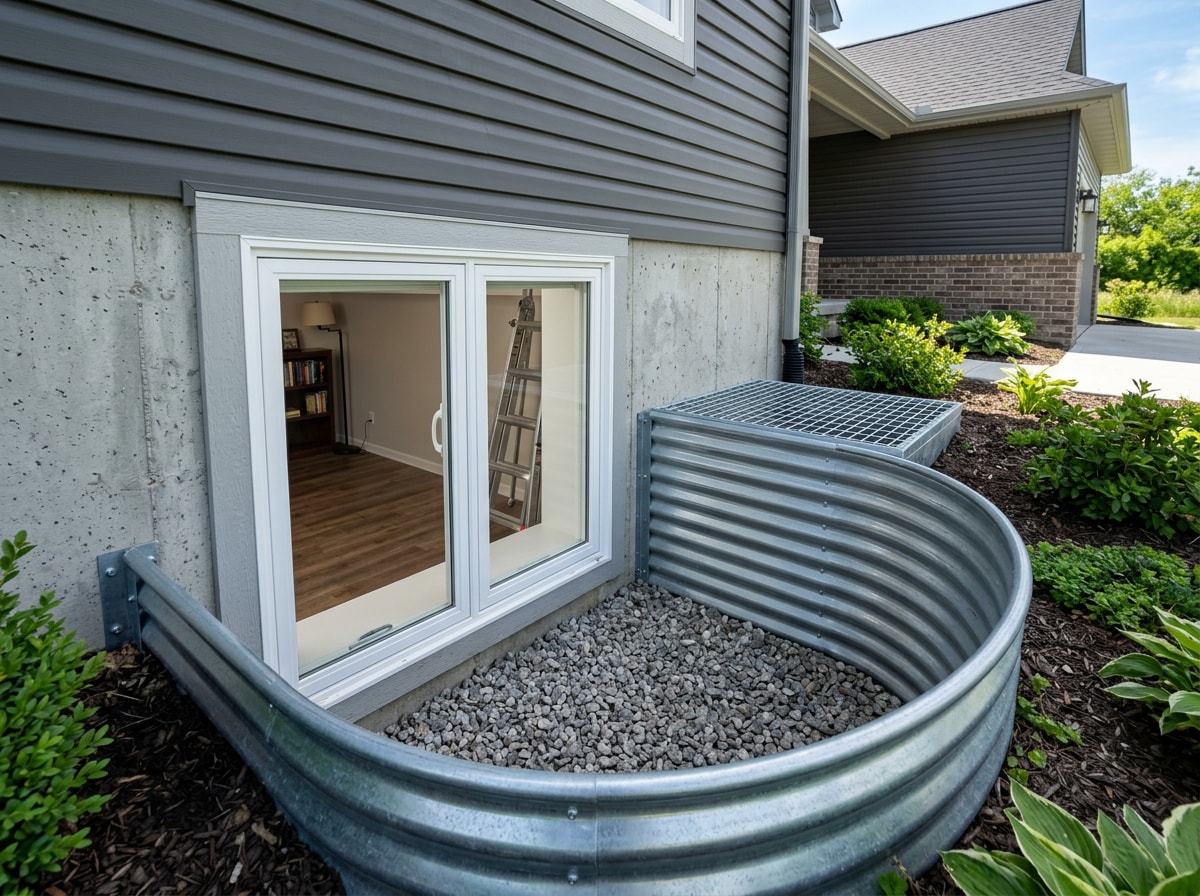 King County basement egress window and window well dimensions illustrated for a legal bedroom conversion
