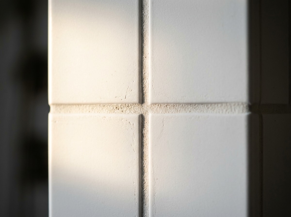 macro photo of EverGrout textured panel surface showing molded grout-line detail
