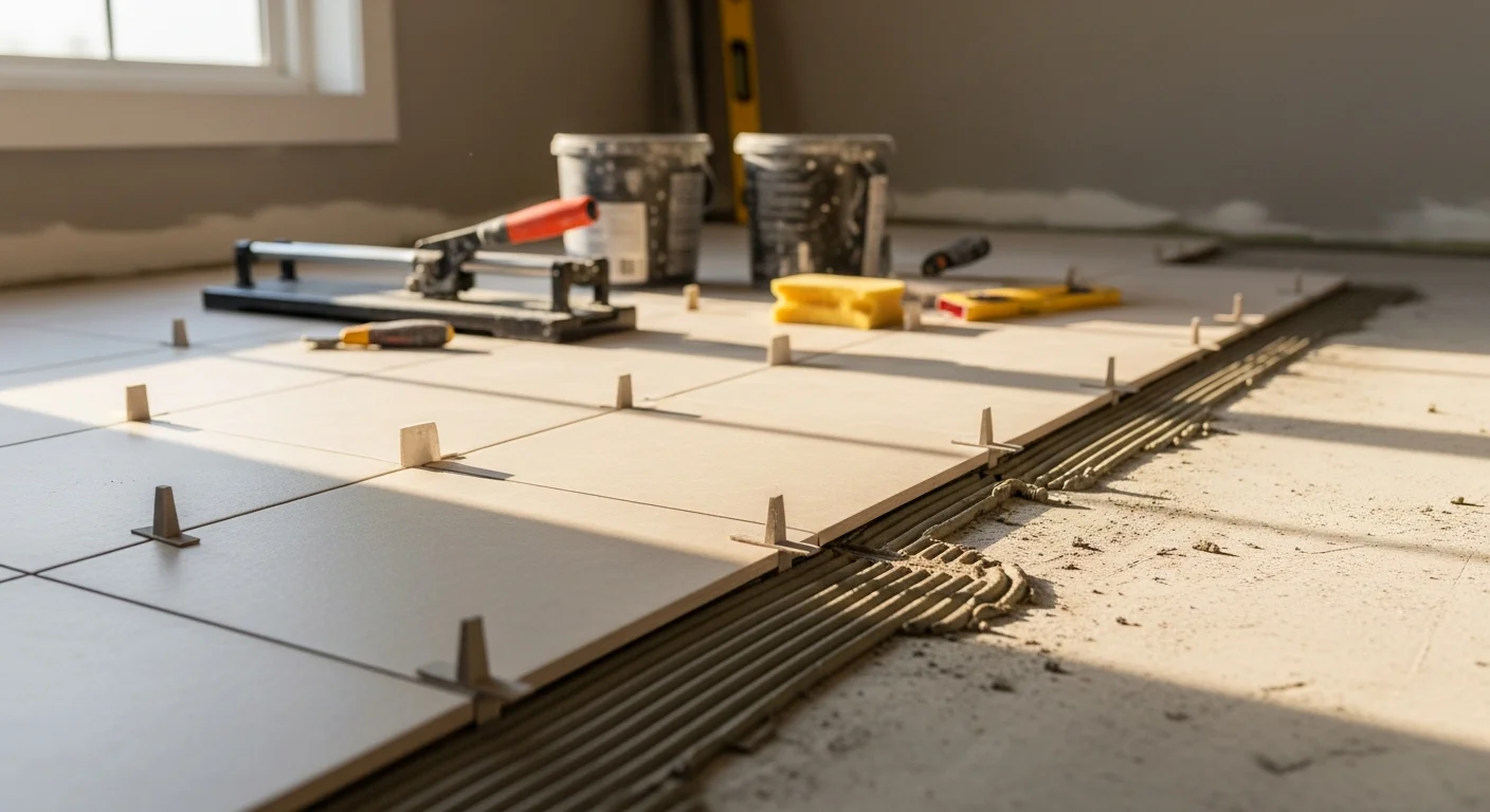 Professional tile installation in bathroom and kitchen spaces